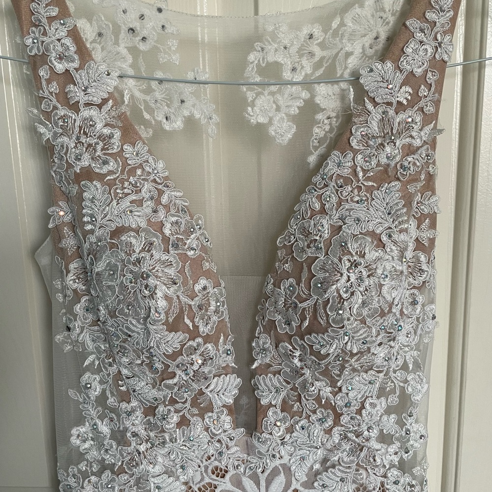 Dave & Johnny Ivory White Lace Gown